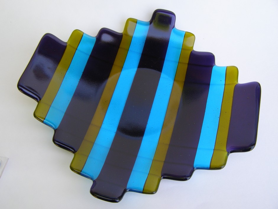 Fused Glass Plate- Blue & Olive